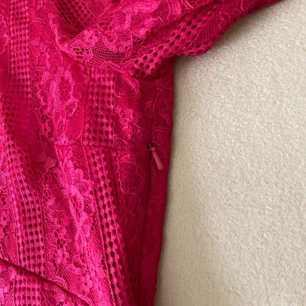 Anthropologie Maeve Open Back Lace Mini Dress 12 Red LS Pockets Mock Neck NWT - Picture 6 of 16